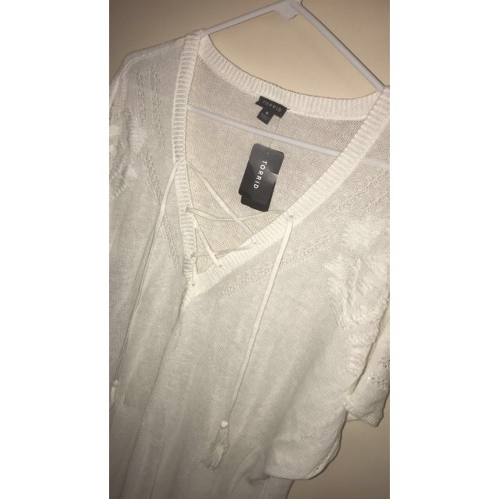 Ivory lace up neck dolman